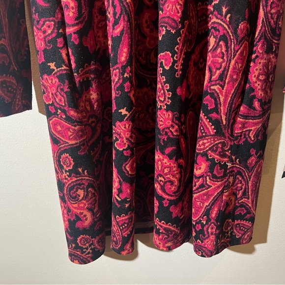 AGB paisley dress women S print high neck midi 3/4 sleeve red lightweight new - Picture 5 of 14